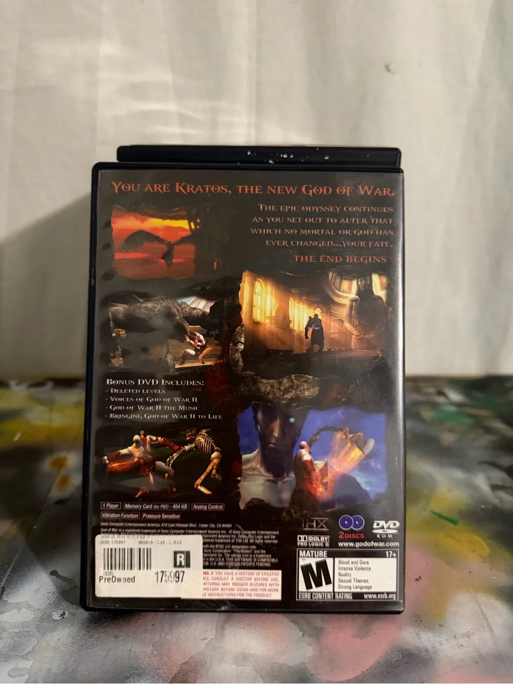 Sony PlayStation 2 God of War II Game Discs & Case - Black and Yellow Artwork